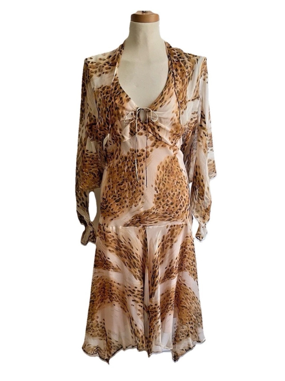Vintage Y2K I.C.E Silk Dress Shrug Animal Print Halter Sequins Drop Waist ICE 10